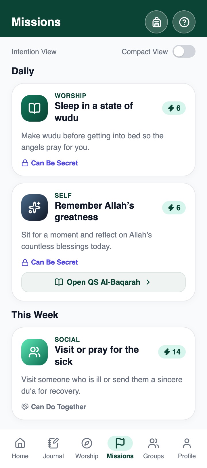 Missions: Small daily and weekly missions.